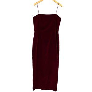 Vintage Womens 90s Velvet‎ Midi Slip Dress Size 14 Square Neck Formal Burgundy